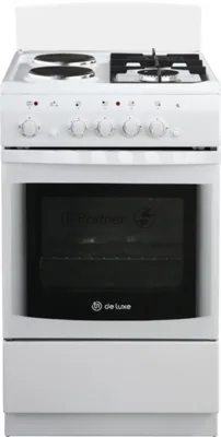 Плита комбинированная De Luxe 506022.03гэ(щ) ЧР-030 белый/черный, конфорок газовых 2 шт и электрических 2 шт, духовка 54 л, 50 см x 85 см x 60 см