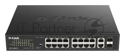 Коммутатор D-Link DES-1018MPV2/A1A, 16×100 Мбит/с + 2×1 Гбит/с Combo, неуправляемый
