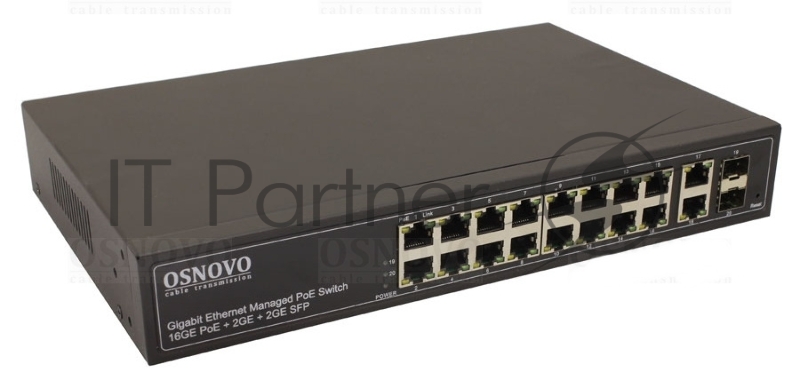 Коммутатор OSNOVO SW-8182/L(300W), 16×1 Гбит/с PoE + 2×1 Гбит/с + 2×1 Гбит/с SFP, управляемый