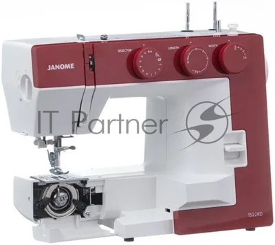 Швейная машина Janome 1522RD белый/красный, электромеханическая, вертикальный качающийся, 25 операций, петля автомат