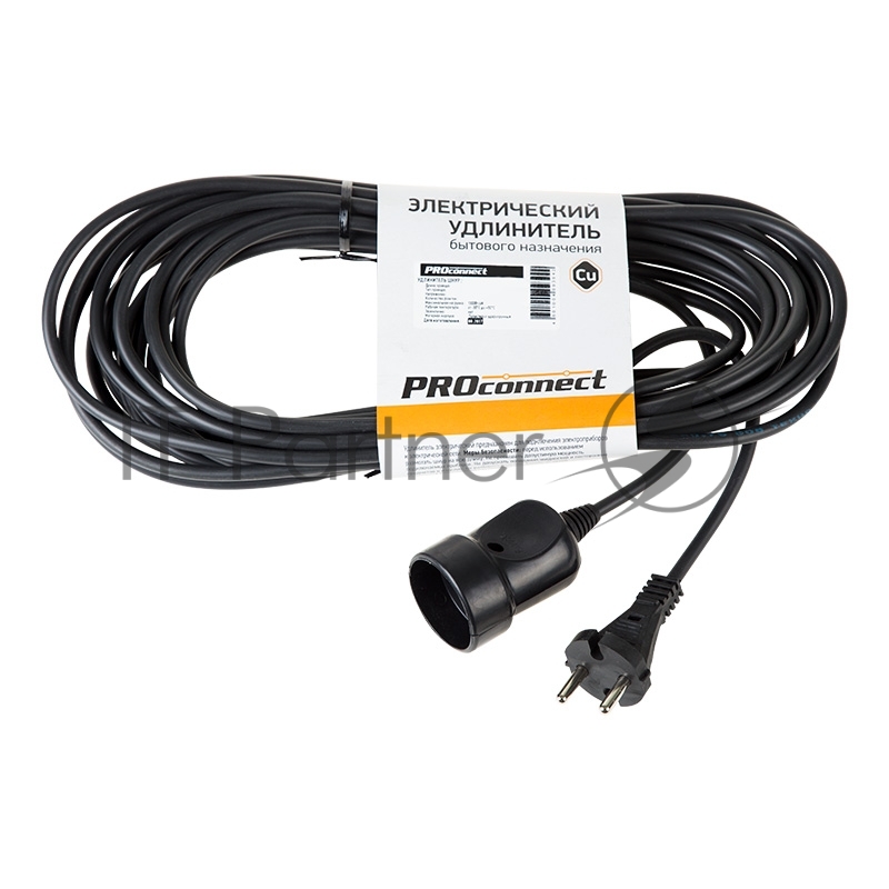 Удлинитель-шнур PROconnect ПВС 2х0.75, 10 м, б/з, 6 А, 1300 Вт, IP20, черный