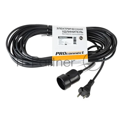 Удлинитель-шнур PROconnect ПВС 2х0.75, 10 м, б/з, 6 А, 1300 Вт, IP20, черный