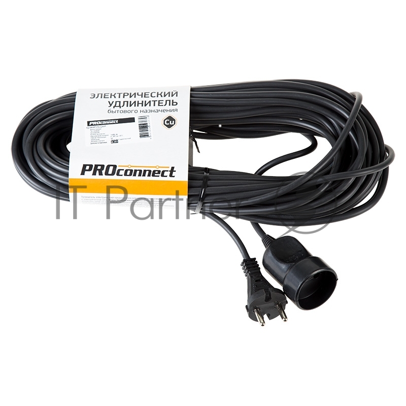 Удлинитель-шнур PROconnect ПВС 2х0.75, 20 м, б/з, 6 А, 1300 Вт, IP20, черный