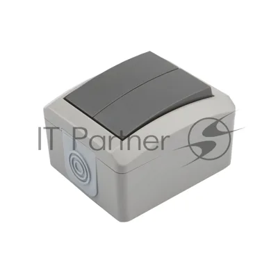 Выключатель двухклавишный Kranz INDUSTRIAL открытой установки, IP54 серый