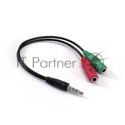 Кабель аудио Exegate EX284944RUS EX-CCA-417-0.2 (3.5мм Jack M 4pin/3.5мм Jack F Stereo+ 3.5мм Jack F микрофон, 0,2м)