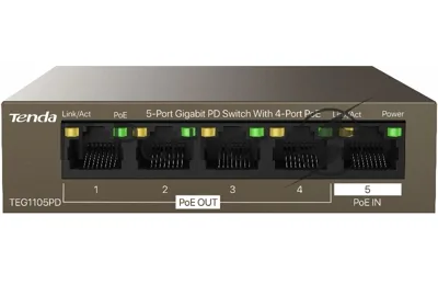 Коммутатор Tenda TEG1105PD, 5×1 Гбит/с PoE, неуправляемый