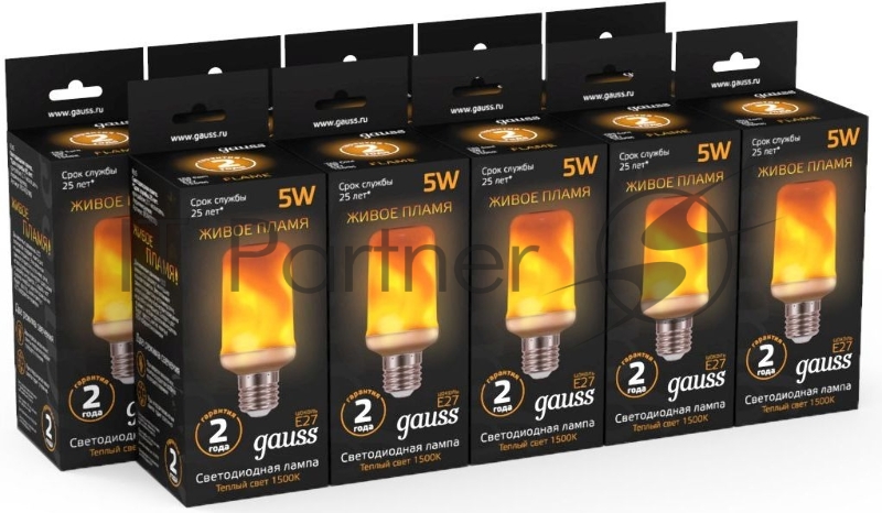 Светодиодная лампа LED GAUSS 157402105 T65 Flame 5W E27 20-80lm 1500K 1/10/100