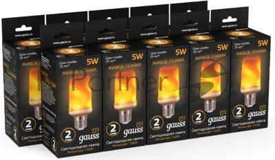 Светодиодная лампа LED GAUSS 157402105 T65 Flame 5W E27 20-80lm 1500K 1/10/100