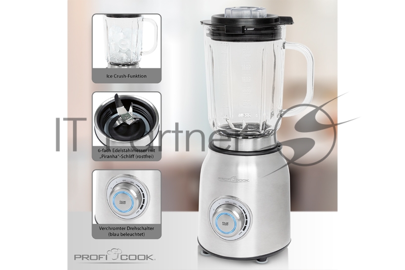 Блендер стационарный Profi Cook PC-UM 1207 inox серебристый, 1200 Вт, 4 скорости, турбо
