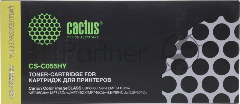 Картридж лазерный Cactus CS-C055HY желтый (5900 стр.) для Canon LBP663Cdw/LBP664Cx/MF746Cx/MF742Cdw/MF744Cdw