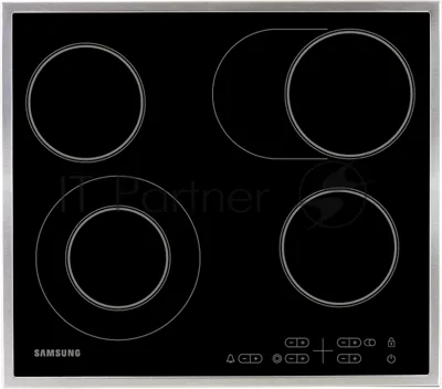 Встраиваемая электрическая панель Samsung NZ64T3516CK/WT, 575x505x55 мм, стеклокерамика, 4 конфорки, рамка - нержавеющая сталь,сенсорное управление, светодиодный LED-дисплей, защита от детей, черный
