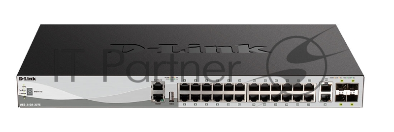 Коммутатор D-Link DGS-3130-30TS/B1A, 24×1 Гбит/с + 2×10 Гбит/с Base-T + 4×10 Гбит/с SFP+, управляемый