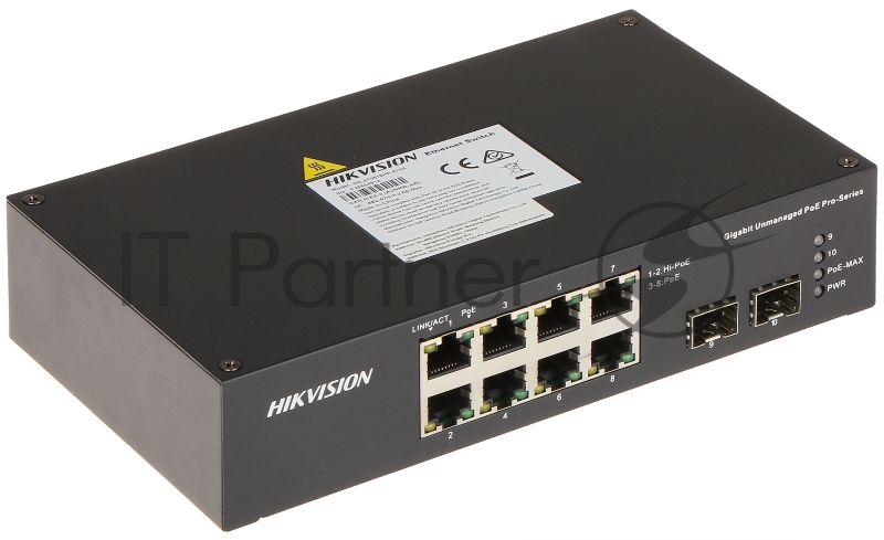 Коммутатор Hikvision DS-3T0510HP-E/HS, 8×1 Гбит/с PoE + 2×1 Гбит/с SFP, неуправляемый