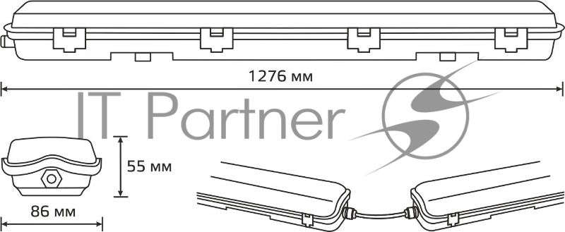 Светильник линейный Gauss СПП-Т8-G13 LITE 220-230V IP65 1276*86*55мм для LED ламп 2х1200мм 1/12