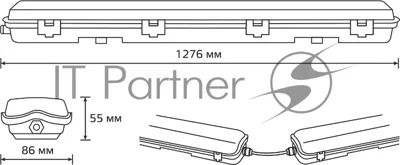 Светильник линейный Gauss СПП-Т8-G13 LITE 220-230V IP65 1276*86*55мм для LED ламп 2х1200мм 1/12