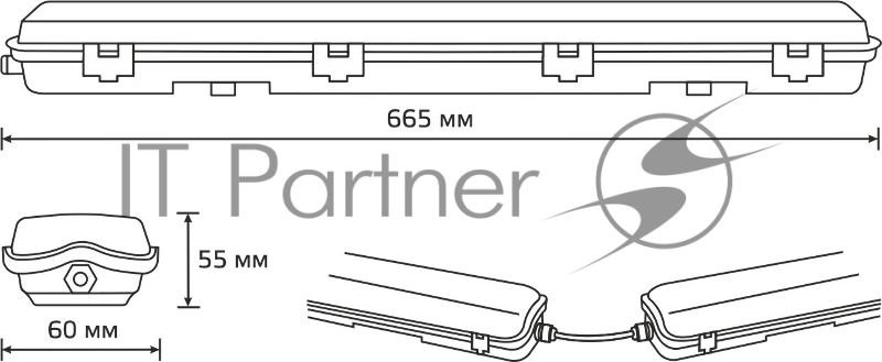 Светильник линейный Gauss СПП-Т8-G13 LITE 220-230V IP65 665x60x55мм для LED ламп 1х600мм 1/16