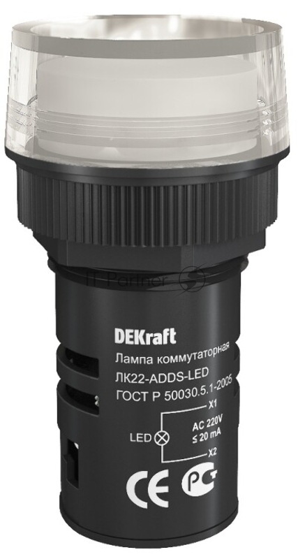 Лампа LED коммутаторная ADDS D=22мм 220В DEKraft ЛK-22 Белая