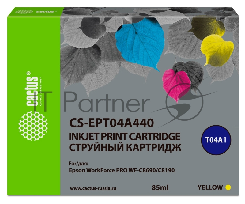 Картридж струйный Cactus CS-EPT04A440 желтый (85 мл) для Epson WorkForce Pro WF-C8190, WF-C8690