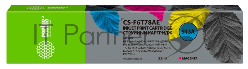Картридж струйный Cactus CS-F6T78AE (913A) пурпурный (55 мл) для HP PW 352dw/377dw/Pro 477dw/452dw