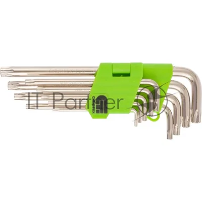 Набор ключей Сибртех имбусовых Tamper-Torx, 9 шт: TTT10-T50, 45x, закаленные, удлиненные, никель.