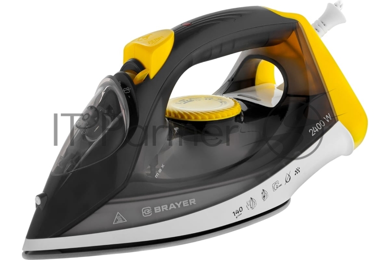 Утюг BRAYER BR4003GY серый/желтый/черный, 2400 Вт, 25 г/мин, 140 г/мин, 330 мл
