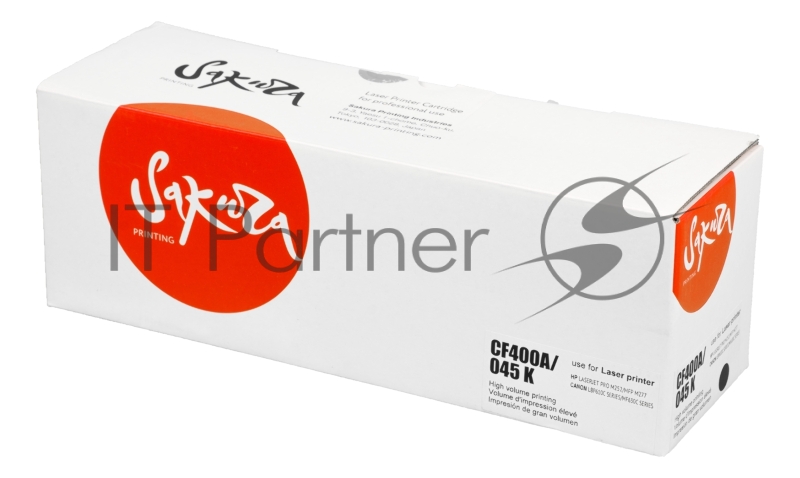 Картридж лазерный Sakura CF400A/045BK для HP Color LaserJet Pro M252n/M252dn/MFP277dw/277n и Canon i-SENSYS LBP-610C, MF-630C, черный, 1 400к.