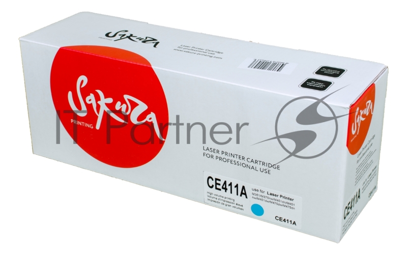 Картридж лазерный Sakura CE411A для HP Laserjet Pro 400 Color M451DN/M451DW/451NW/MFP M475DW/M475DN, Laserjet 300 color MFP M375NW, синий, 2600 к.