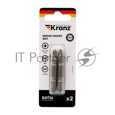 Мини-набор бит Kranz PZ2xPZ2, PZ1xPZ3-50 мм (2 шт./уп.)
