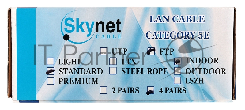 Кабель SkyNet Standart FTP indoor 4x2x0,48, медный, FLUKE TEST, кат.5e, однож., 100 м, box, серый