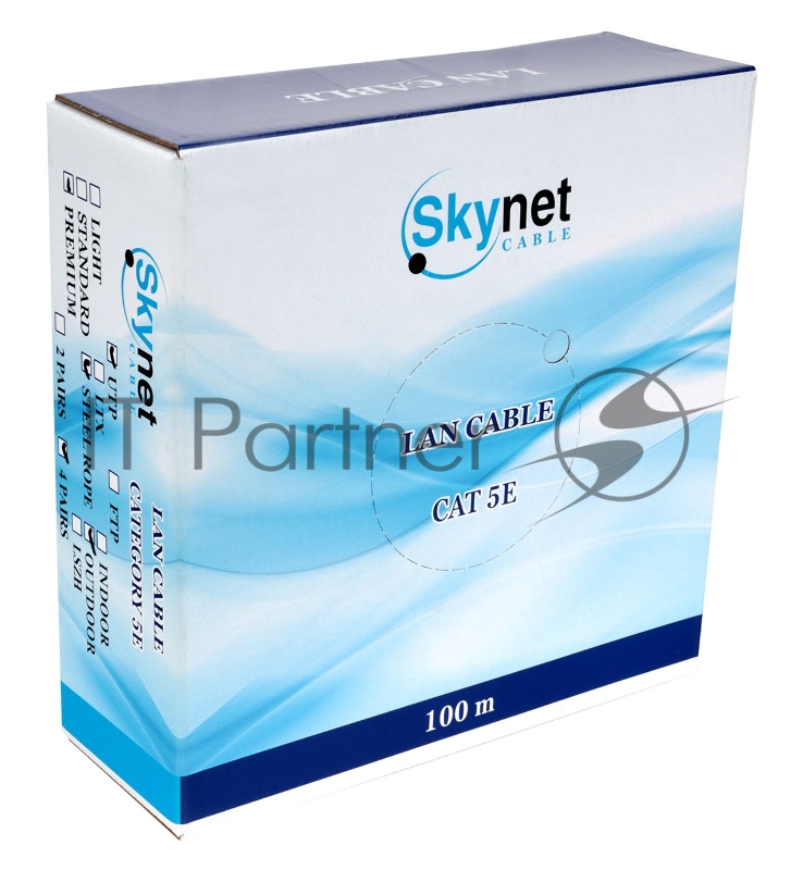 Кабель SkyNet Premium UTP outdoor 4x2x0,51 на тросу, медный, FLUKE TEST, кат.5e, однож., 100 м, box, черный