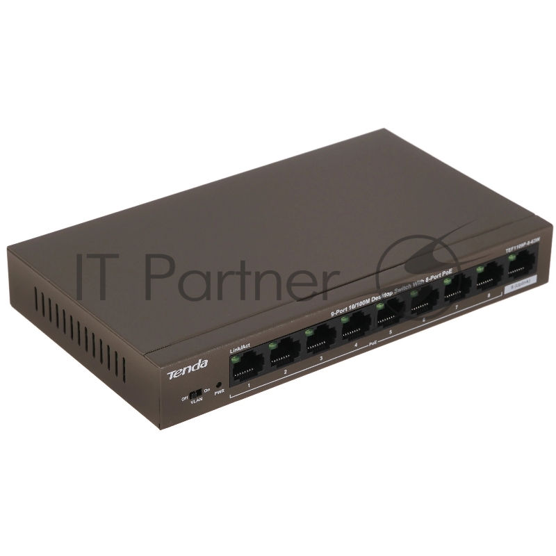 Коммутатор Tenda TEF1109P-8-63W, 8×100 Мбит/с PoE + 1×100 Мбит/с Uplink, неуправляемый