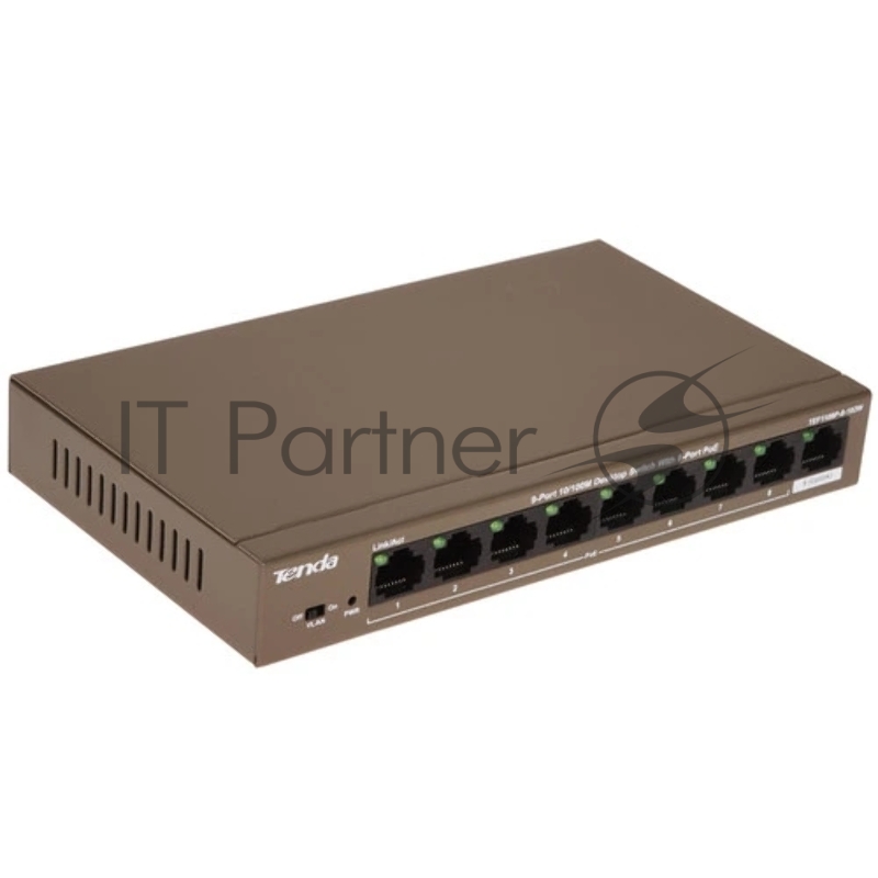 Коммутатор Tenda TEF1109P-8-102W, 8×100 Мбит/с PoE + 1×100 Мбит/с Uplink, неуправляемый