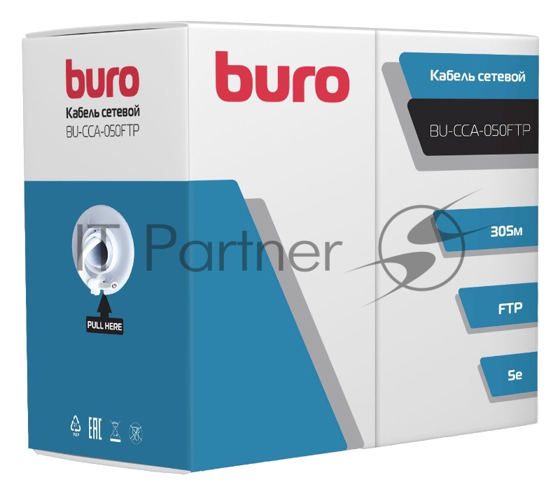 Кабель сетевой Buro FTP 4 пары cat5E solid 0.50мм CCA 305м серый