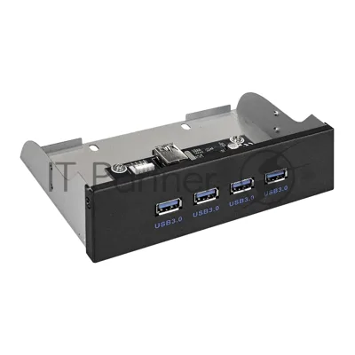 Планка USB на переднюю панель ExeGate EX289290RUS U5H-625, 5,25", 4*USB3.0, черная, металл, подсоед. к MB