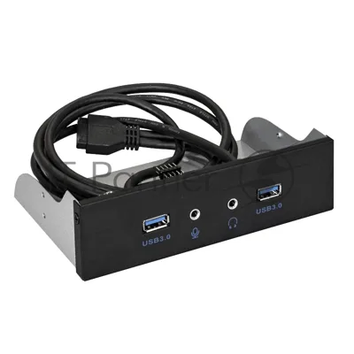 Планка USB на переднюю панель ExeGate EX289291RUS U5H-627, 5,25", 2*USB3.0+2*HD Audio, черная, металл, подсоед. к MB