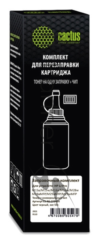Тонер Cactus CS-RK-CF244A черный флакон 55гр. (в компл.:чип) для принтера HP LJ Pro M15/M28