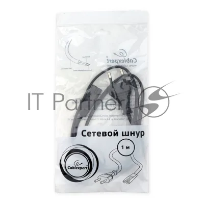 Кабель питания аудио/видео Cablexpert PC-184/2-1М, 1м, CEE 7/16 - C7, 2-pin, 2х0,5, черный, пакет