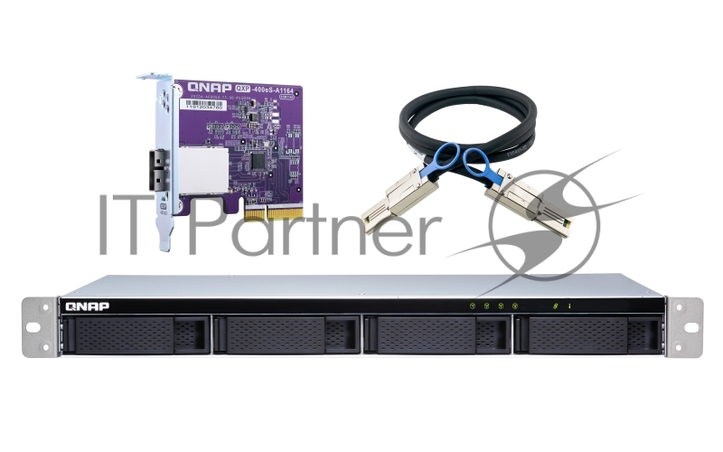 Полка расширения сетевого хранилища без дисков SMB QNAP TL-R400S SATA 6Gb/s JBOD storage enclosure, 4-tray 3,5"/2,5" w/o HDD, 1 x SFF-8088, 1 PSU. Rackmount. W/o rail kit RAIL-B02