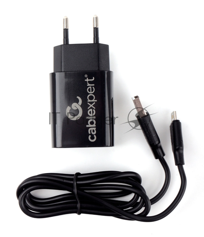 Сетевое зарядное устройство Cablexpert MP3A-PC-36 USB 2 порта, 2.4A, черный + кабель 1м lightning