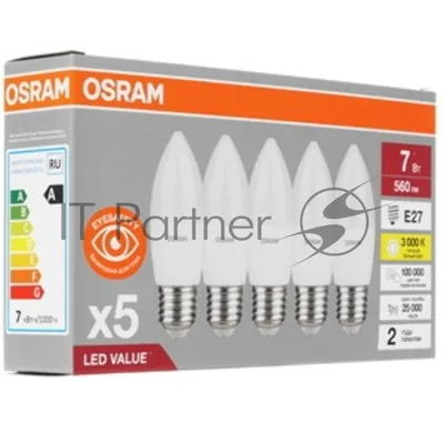 Лампа светодиодная LED Value LVCLB60 7SW/830 свеча матовая E14 230В 10х1 RU OSRAM 4058075578883