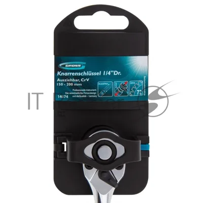 Ключ телескопический Gross 14074 трещоточный 1/4", 150-200 мм, CrV, хромир., 2-х комп. рукоятка