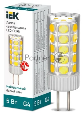 Лампа светодиодная IEK LLE-CORN-5-012-40-G4 CORN 5Вт капсула 4000К G4 12В керамика