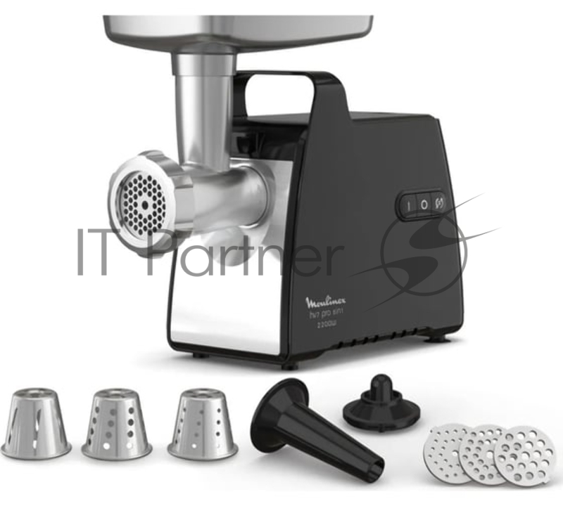 Мясорубка электрическая Moulinex ME558810 черный, 2200 Вт, 3.9 кг/мин, реверс, насадки - 8