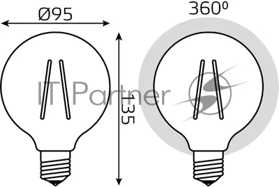 Лампа светодиодная Gauss Filament G95 6W 550lm 2400К Е27 golden LED