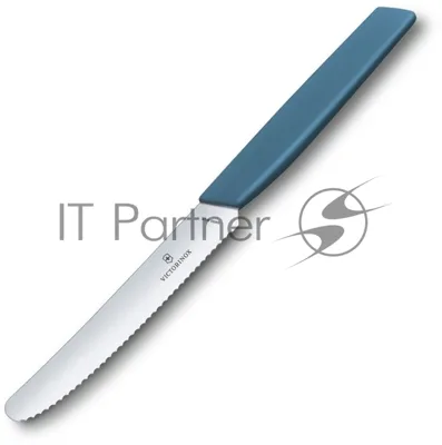 Нож кухонный Victorinox Swiss Modern (6.9006.11W2) стальной столовый для томатов лезв.110мм серрейт. заточка синий