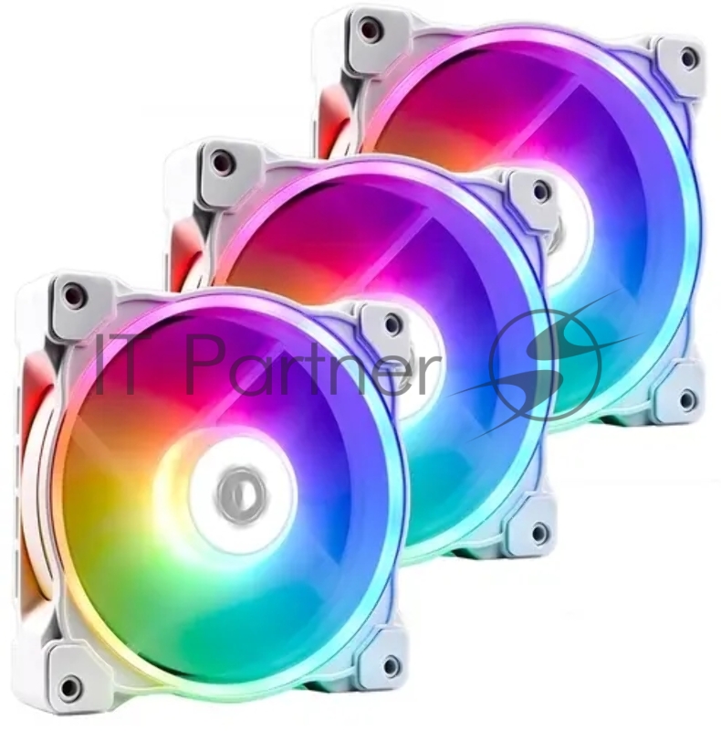 Вентилятор ID-COOLING ZF-12025-ARGB TRIO SNOW (3 in 1) 120x120x25мм (20шт./кор, PWM, Low Noise, резиновые углы, Addresable RGB, 500-1600об/мин, снежно белый)  BOX