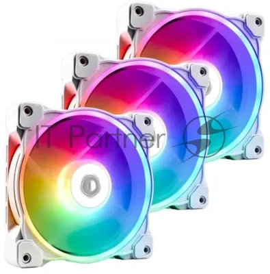 Вентилятор ID-COOLING ZF-12025-ARGB TRIO SNOW (3 in 1) 120x120x25мм (20шт./кор, PWM, Low Noise, резиновые углы, Addresable RGB, 500-1600об/мин, снежно белый)  BOX