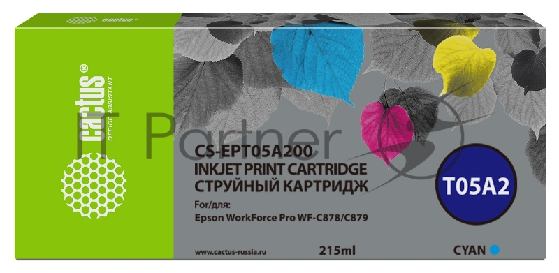 Картридж струйный Cactus CS-EPT05A200 (T05A2) голубой (215 мл) для Epson WorkForce Pro WF-C878/C879