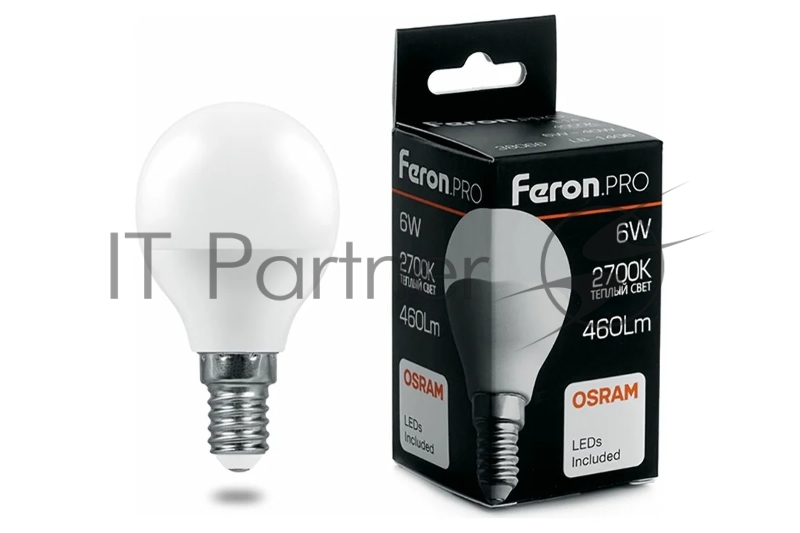 Лампа светодиодная FERON PRO LB-1406 (38065) шарик E14 6W 2700K