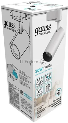 Светильник Gauss трековый цилиндр 20W 1760lm 4000K 180-220V IP20 65x206мм белый LED 1/40